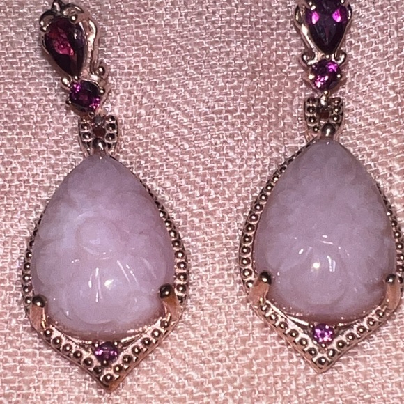 Peruvian Pink (carved) Opal & Orissa Rhodolite
Garnet Drop Earrings  NWT - Picture 4 of 11